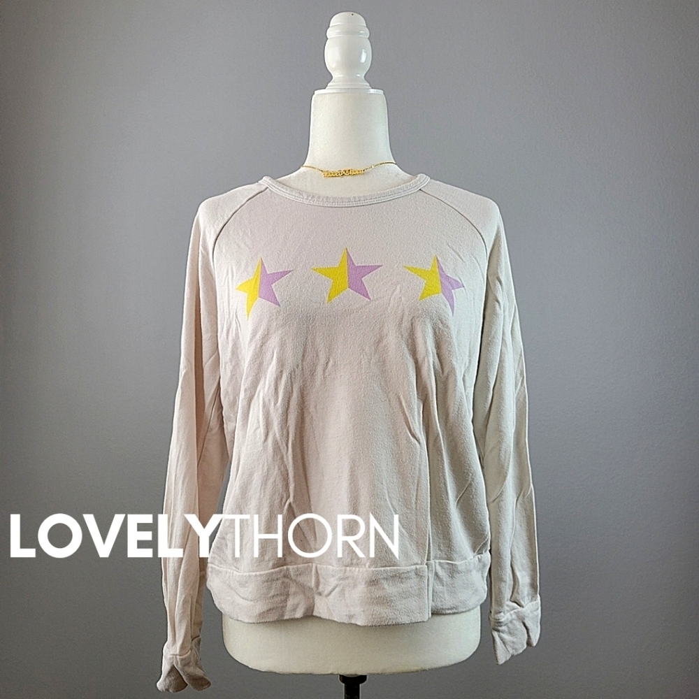 SUNDRY // super soft violet & yellow star pullover sweatshirt